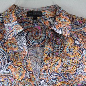 The Limited V-Neck Paisley Button Down Blouse Sz S